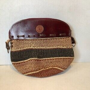 Gold Rock African Leather Craft Woven Purse Bag 10"x 9" NO Shoulder Strap
